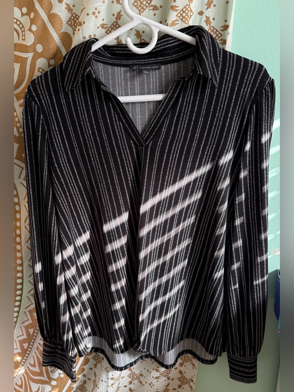 Adrianna Papell Black Pinstripe Button-Front Shirt